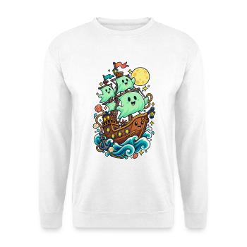 Geisterpiraten auf Mondschiff - Unisex Pullover - Weiß - Vorne - Alina (178cm) & Michal (187cm)