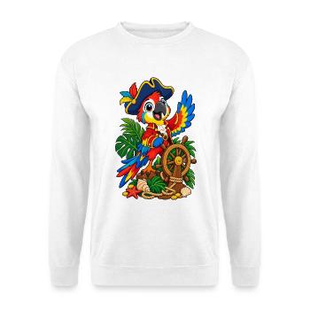 Piratenpapagei am Steuerrad - Unisex Pullover - Weiß - Vorne - Alina (178cm) & Michal (187cm)