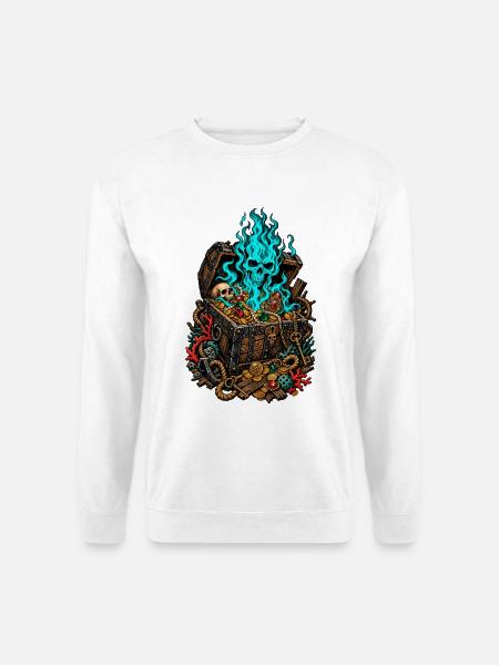 Blaues Flammen-Tresor - Unisex Pullover - Weiß