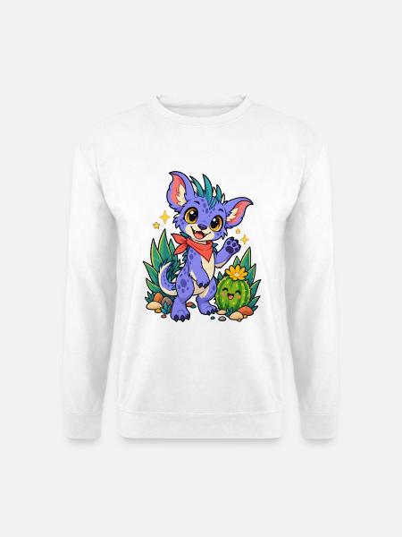 Kawaii Drache am Kaktusfreund - Unisex Pullover - Weiß