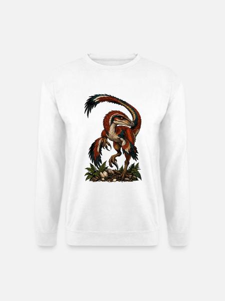 Bunter Urvogel-Raptor auf Dunkel - Unisex Pullover - Weiß