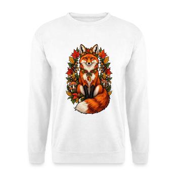 Herbstlicher Fuchs im Blattkranz - Unisex Pullover - Weiß - Vorne - Alina (178cm) & Michal (187cm)