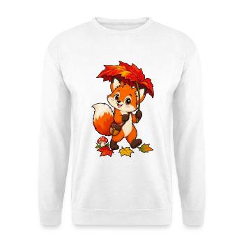 Fuchs im Herbst mit Blattschirm - Unisex Pullover - Weiß - Vorne - Alina (178cm) & Michal (187cm)