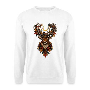 Herbsthirsch Mondnacht - Unisex Pullover - Weiß - Vorne - Alina (178cm) & Michal (187cm)