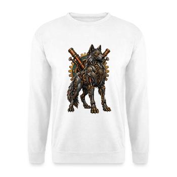 Steampunk-Wolf mit Zahnrädern - Unisex Pullover - Weiß - Vorne - Alina (178cm) & Michal (187cm)