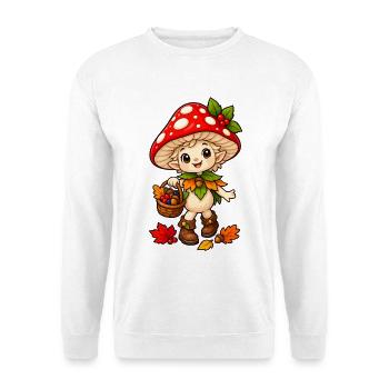Pilz-Elfe mit Herbstkorb - Unisex Pullover - Weiß - Vorne - Alina (178cm) & Michal (187cm)