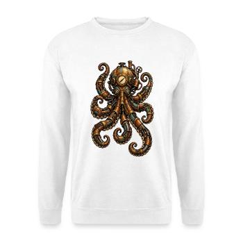 Steampunk Oktopus Uhrwerk - Unisex Pullover - Weiß - Vorne - Alina (178cm) & Michal (187cm)