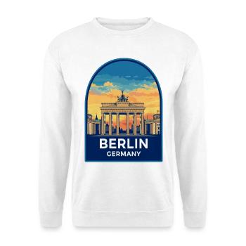 Berlin, Deutschland, Brandenburger Tor Sonnenuntergangsabzeichen - Unisex Pullover - Weiß - Vorne - Alina (178cm) & Michal (187cm)