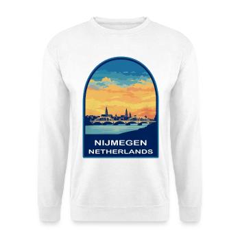 Nijmeger Niederlande Waalbrücke Reiseabzeichen - Unisex Pullover - Weiß - Vorne - Alina (178cm) & Michal (187cm)