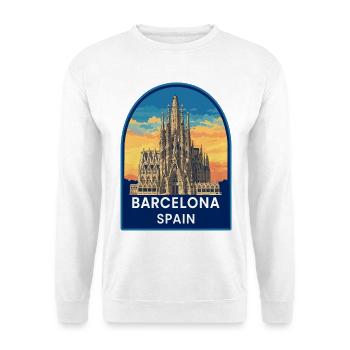 Barcelona Spanien Sagrada Familia Sonnenuntergangsabzeichen - Unisex Pullover - Weiß - Vorne - Alina (178cm) & Michal (187cm)