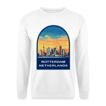 Rotterdam Niederlande Reiseabzeichen Erasmusbrücke - Unisex Pullover - Weiß - Vorne - Alina (178cm) & Michal (187cm)