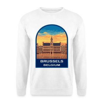 Brüssel, Belgien Reiseabzeichen Grand Place Sonnenuntergang - Unisex Pullover - Weiß - Vorne - Alina (178cm) & Michal (187cm)