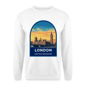 London, UK Big Ben Westminster Bridge Reiseabzeichen - Unisex Pullover - Weiß - Vorne - Alina (178cm) & Michal (187cm)
