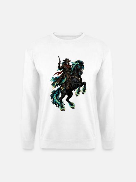 Skelett-Reiter im Flammenross - Unisex Pullover - Weiß