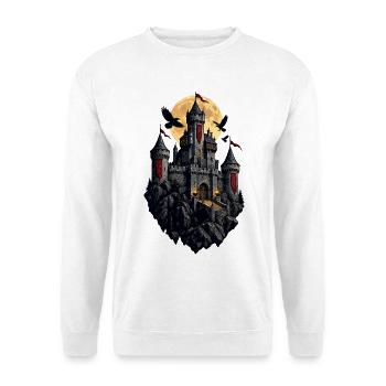 Mondlicht Burg mit Raben und Turmspitzen - Unisex Pullover - Weiß - Vorne - Alina (178cm) & Michal (187cm)