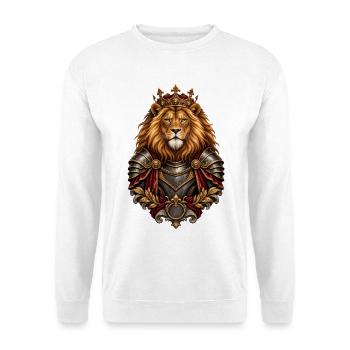 Königslöwe im Rüstungsdesign - Unisex Pullover - Weiß - Vorne - Alina (178cm) & Michal (187cm)