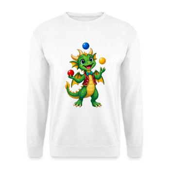 Jongliernder Drache mit bunten Kugeln - Unisex Pullover - Weiß - Vorne - Alina (178cm) & Michal (187cm)