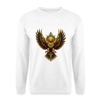 Goldener Adler mit Turquoise-Akzent - Unisex Pullover - Weiß - Vorne - Alina (178cm) & Michal (187cm)