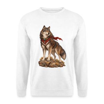 Ritterwolf mit rotem Schal - Unisex Pullover - Weiß - Vorne - Alina (178cm) & Michal (187cm)