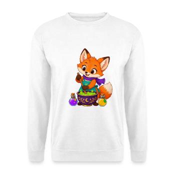Zauberfuchs im Kessel - Unisex Pullover - Weiß - Vorne - Alina (178cm) & Michal (187cm)