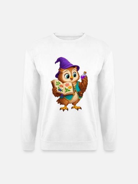 Eulenlesezauber Kräuterbuch-Eule - Unisex Pullover - Weiß