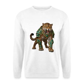 Jaguargolem in Smaragdrüstung - Unisex Pullover - Weiß - Vorne - Alina (178cm) & Michal (187cm)