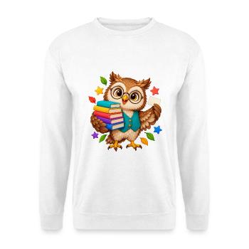Lernende Eule mit Büchern - Unisex Pullover - Weiß - Vorne - Alina (178cm) & Michal (187cm)