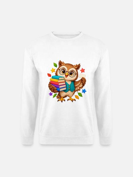 Lernende Eule mit Büchern - Unisex Pullover - Weiß
