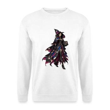 Farbige Hexenkappe mit Flügeln - Unisex Pullover - Weiß - Vorne - Alina (178cm) & Michal (187cm)