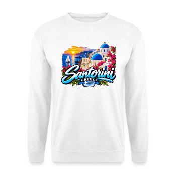Santorini Greece – Aegean Island Paradise - Unisex Pullover - Weiß - Vorne - Alina (178cm) & Michal (187cm)