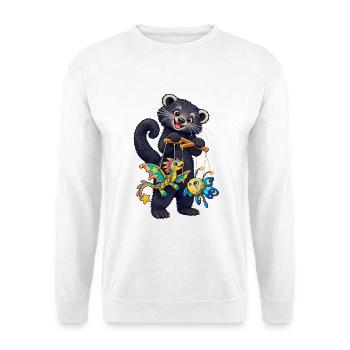 Binturong mit bunten Fadenfiguren - Unisex Pullover - Weiß - Vorne - Alina (178cm) & Michal (187cm)