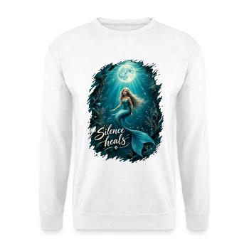 Meerjungfrau unter Wasser im Mondlicht - Unisex Pullover - Weiß - Vorne - Alina (178cm) & Michal (187cm)