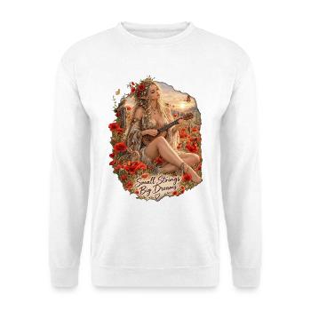 Kleine Saiten, Große Träume; Elfenmusik im Mohn - Unisex Pullover - Weiß - Vorne - Alina (178cm) & Michal (187cm)