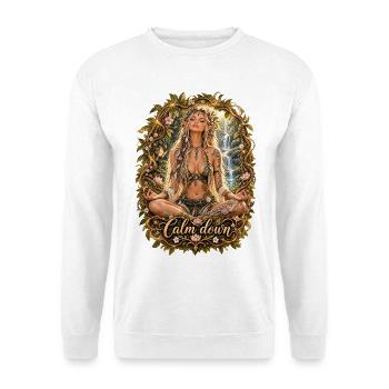 Beruhigende Waldelfe Meditation - Unisex Pullover - Weiß - Vorne - Alina (178cm) & Michal (187cm)