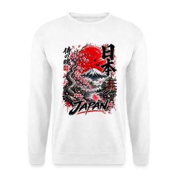 Japan Samurai Spirit – Mount Fuji Design - Unisex Pullover - Weiß - Vorne - Alina (178cm) & Michal (187cm)