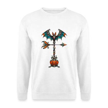 Gothic Halloween-Wetterfahne Kürbis - Unisex Pullover - Weiß - Vorne - Alina (178cm) & Michal (187cm)