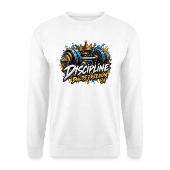 Disziplin baut Freiheit - Unisex Pullover - Weiß - Vorne - Alina (178cm) & Michal (187cm)
