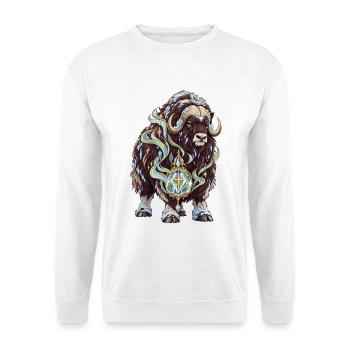 Moschusochse mit Polarlicht-Frostlaterne - Unisex Pullover - Weiß - Vorne - Alina (178cm) & Michal (187cm)