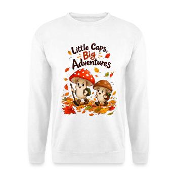 Kleine Pilze große Abenteuer - Unisex Pullover - Weiß - Vorne - Alina (178cm) & Michal (187cm)