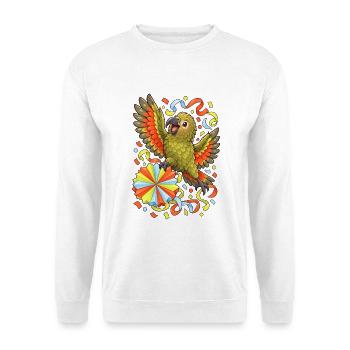 Kea mit Papierrosette und Konfetti - Unisex Pullover - Weiß - Vorne - Alina (178cm) & Michal (187cm)
