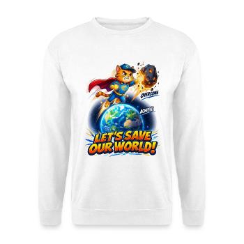 Superhelden-Kätzchen rettet die Erde - Unisex Pullover - Weiß - Vorne - Alina (178cm) & Michal (187cm)