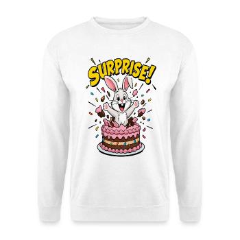 Überraschungs-Kaninchen-Geburtstagskuchen - Unisex Pullover - Weiß - Vorne - Alina (178cm) & Michal (187cm)