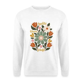 Blumen gegen rechts - égalité - liberté - fck afd - Unisex Pullover - Weiß - Vorne - Alina (178cm) & Michal (187cm)