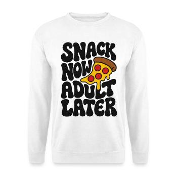 Pizzahumor – Snack Now Adult Later - Unisex Pullover - Weiß - Vorne - Alina (178cm) & Michal (187cm)