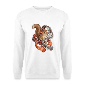 Tupaja mit festlicher Flechtbandschlaufe - Unisex Pullover - Weiß - Vorne - Alina (178cm) & Michal (187cm)