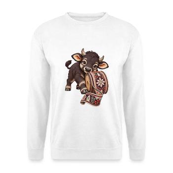 Tamarau-Kalb mit bunter Geschenkbandrolle - Unisex Pullover - Weiß - Vorne - Alina (178cm) & Michal (187cm)