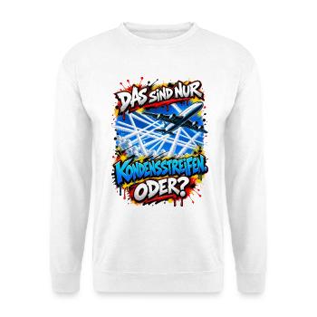 Kondensstreifen Oder? Chemtrails - Unisex Pullover - Weiß - Vorne - Alina (178cm) & Michal (187cm)