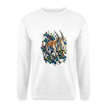 Saiga im Arcade-Schaltkreis-Labyrinth - Unisex Pullover - Weiß - Vorne - Alina (178cm) & Michal (187cm)