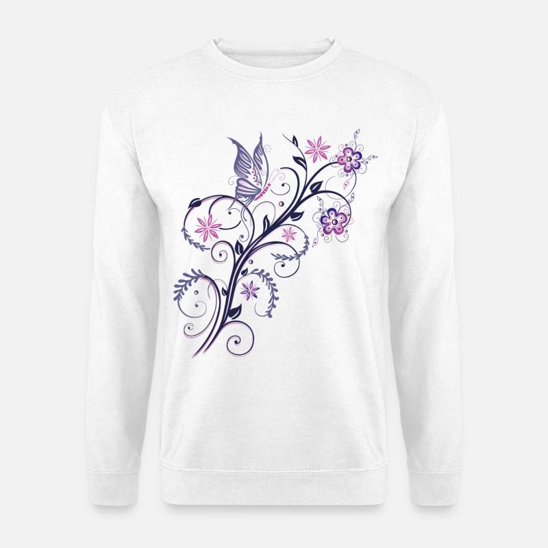 fleurs d'été. Vrille avec papillon - Sweat-shirt Unisexe - blanc
