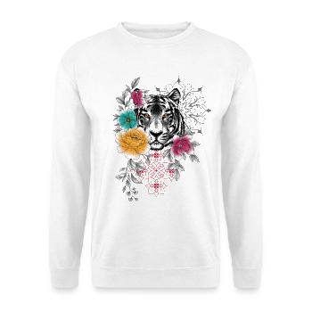 Floral and ornamental tiger head design in coule - Unisex Sweatshirt - white - Front
